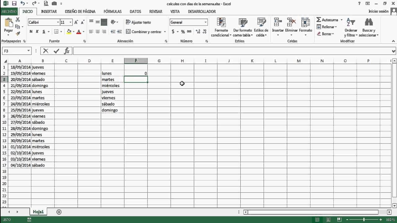 Curso De Excel Parte 6 - Calculos Con Dias De La Semana