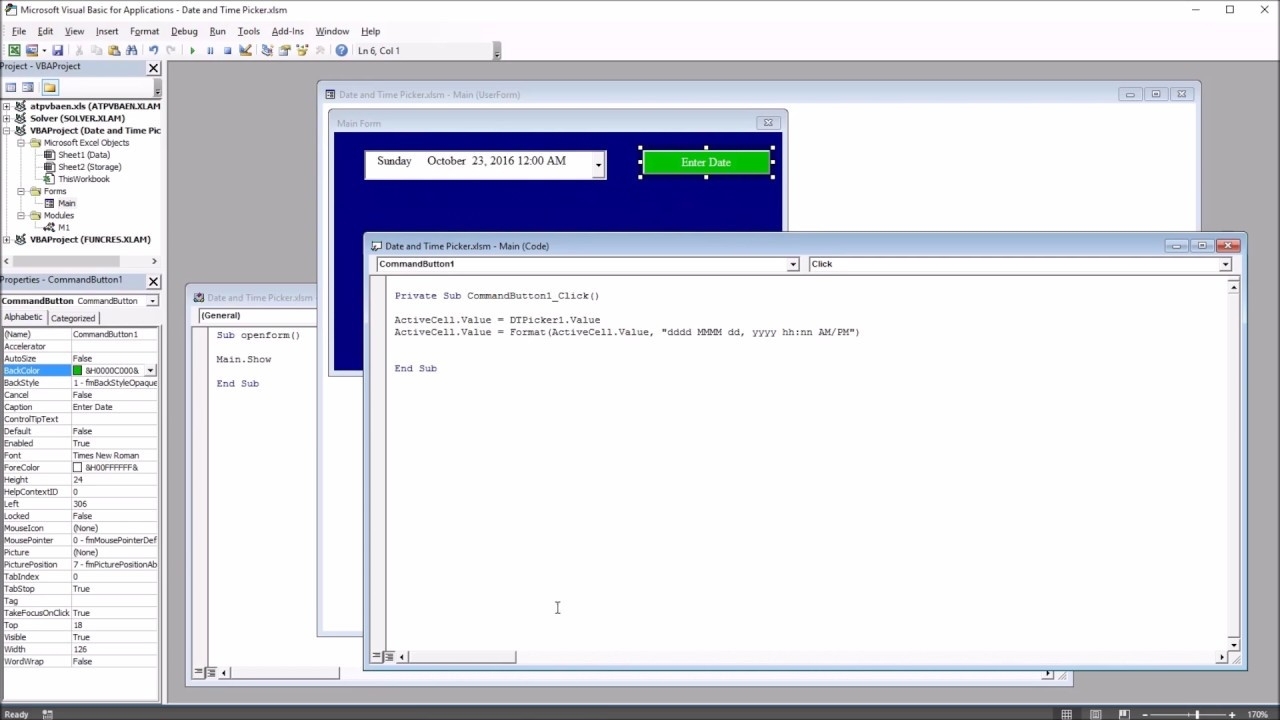 Date And Time Picker Control On A Userform In Excel Vba