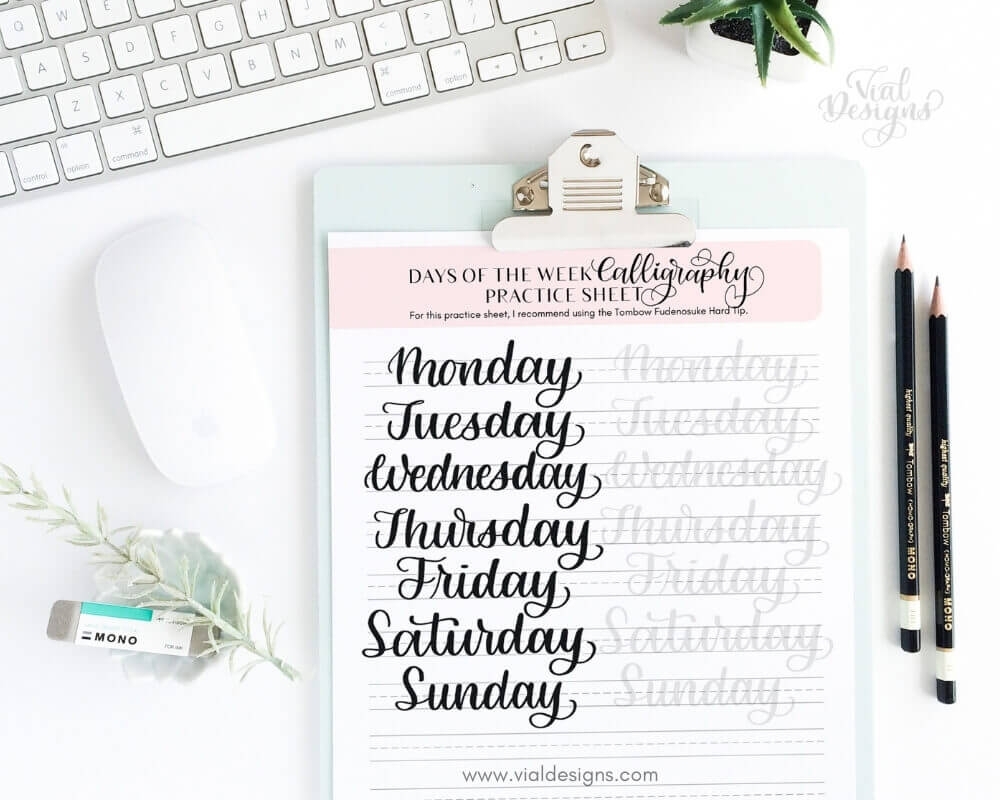 Days Of The Week Free Calligraphy Practice Sheet