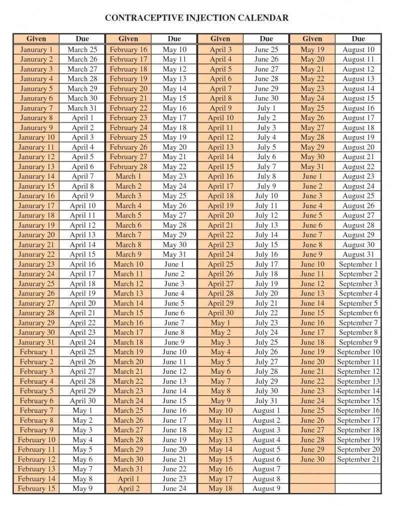 Depo Provera Perpetual Calendar 2019 Printable – Template