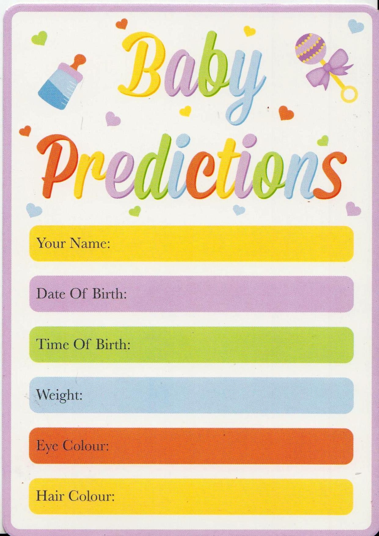 Details About Baby Shower Game - Pack Of 15 Baby Prediction Cards - Guess  The Weight/date