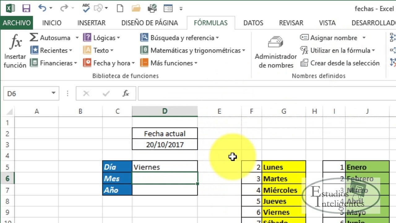 Dias De La Semana. Excel