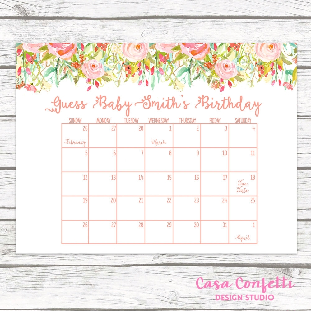 Due Date Calendar, Guess Baby&#039;s Due Date, Baby Shower