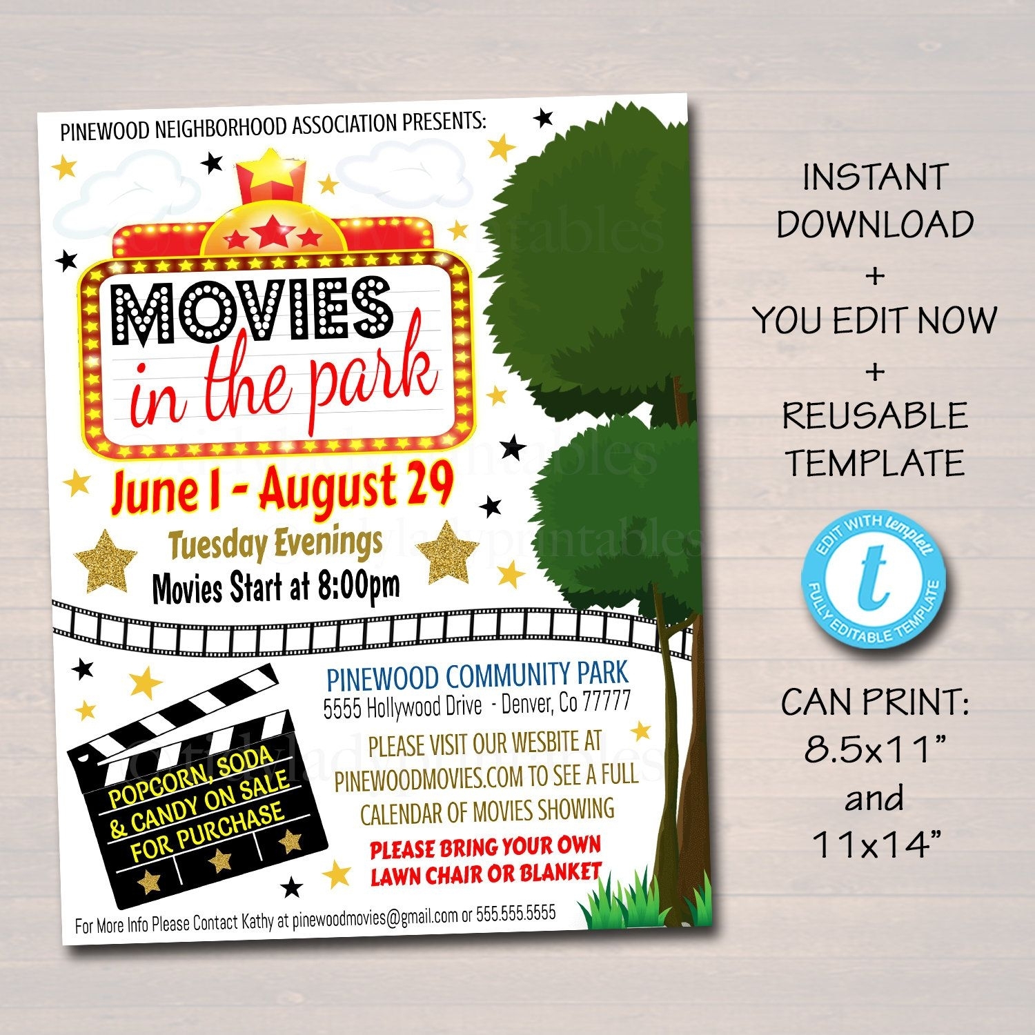 Editable Movie Night Flyer, Printable Pta Pto Flyer, School