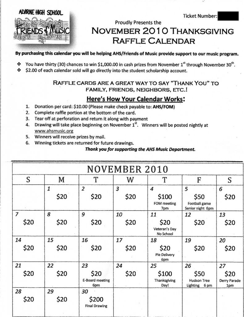 Free Lottery Calendar Fundraiser Template Calendar Template 2022