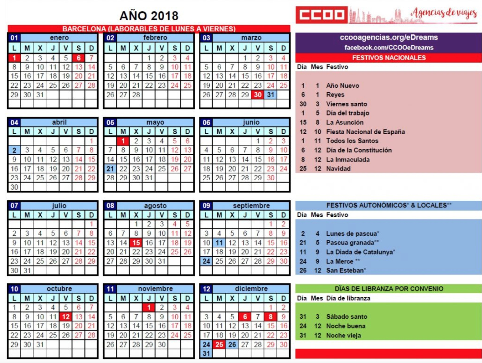 Engrande Firma Calendario 2018 En Tlc - Ccoo Agencias