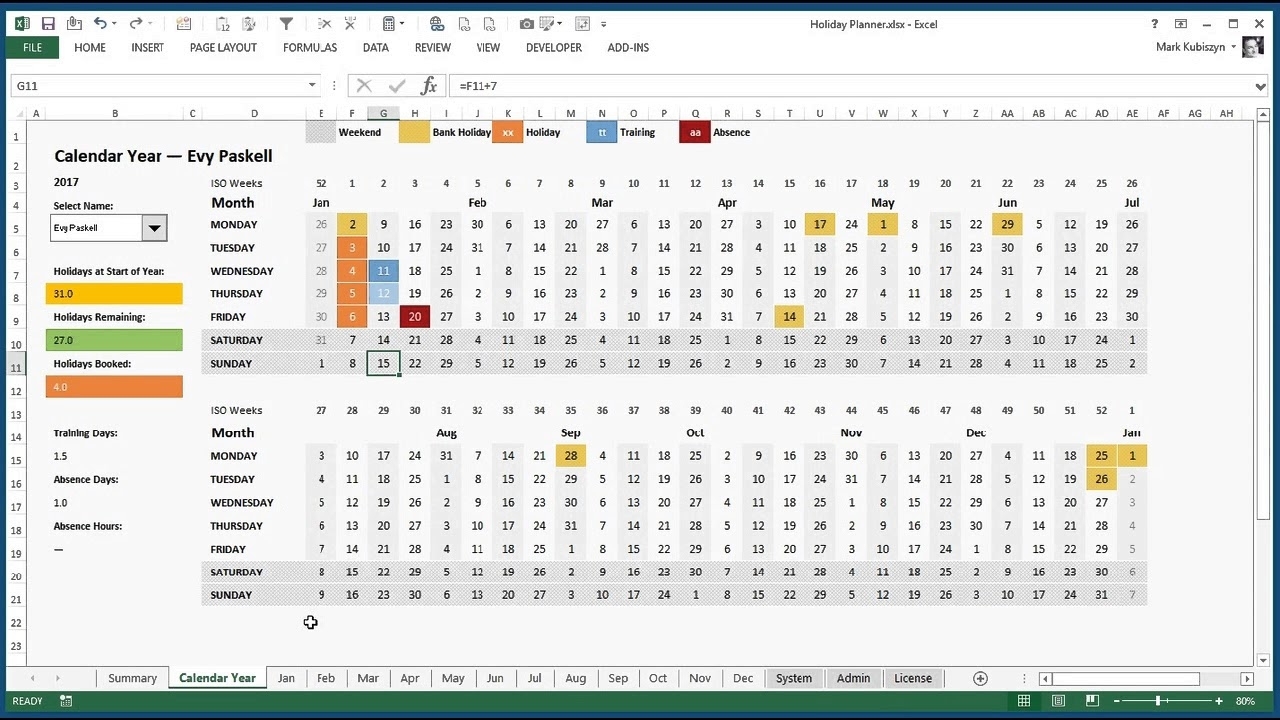 Excel Holiday, Training And Absence Planner For Excel