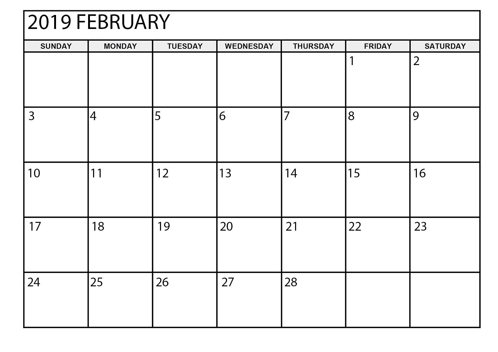February 2019 Calendar Printable Large | August Calendar