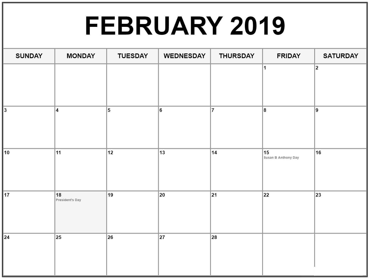 February 2019 Calendar With Holidays Dates (With Images