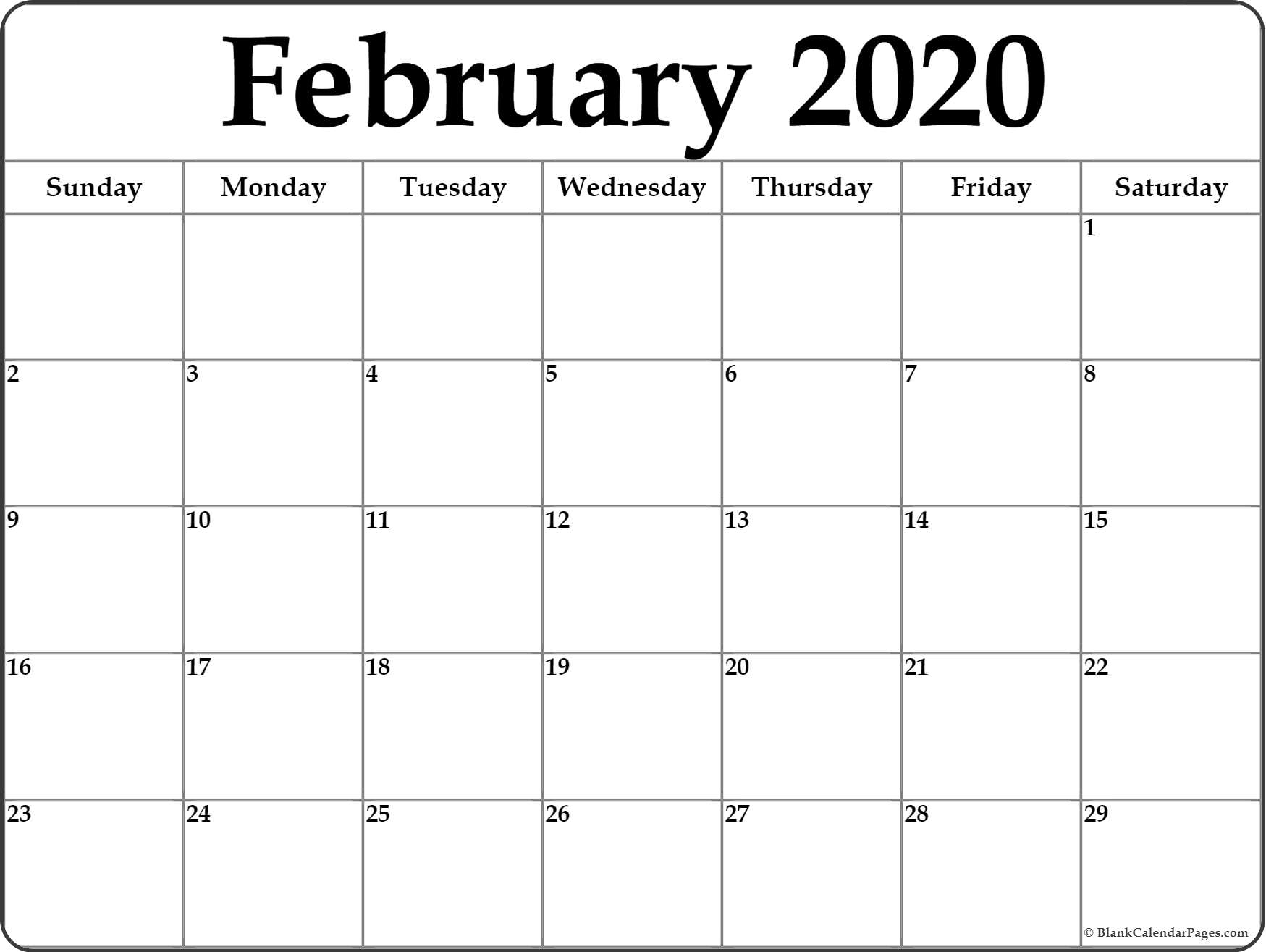 February 2020 Calendar | Free Printable Monthly Calendars