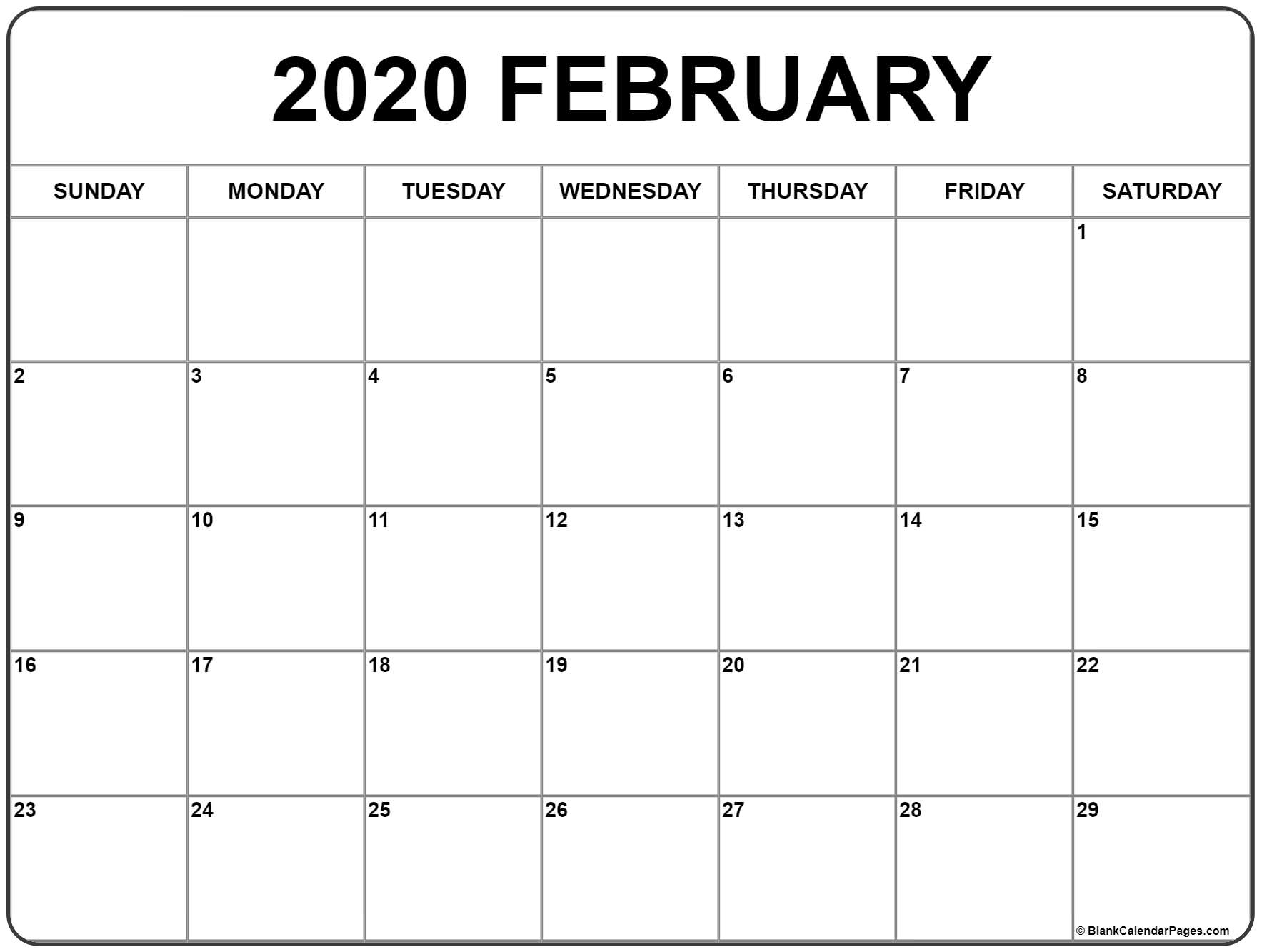 February 2020 Calendar | Free Printable Monthly Calendars