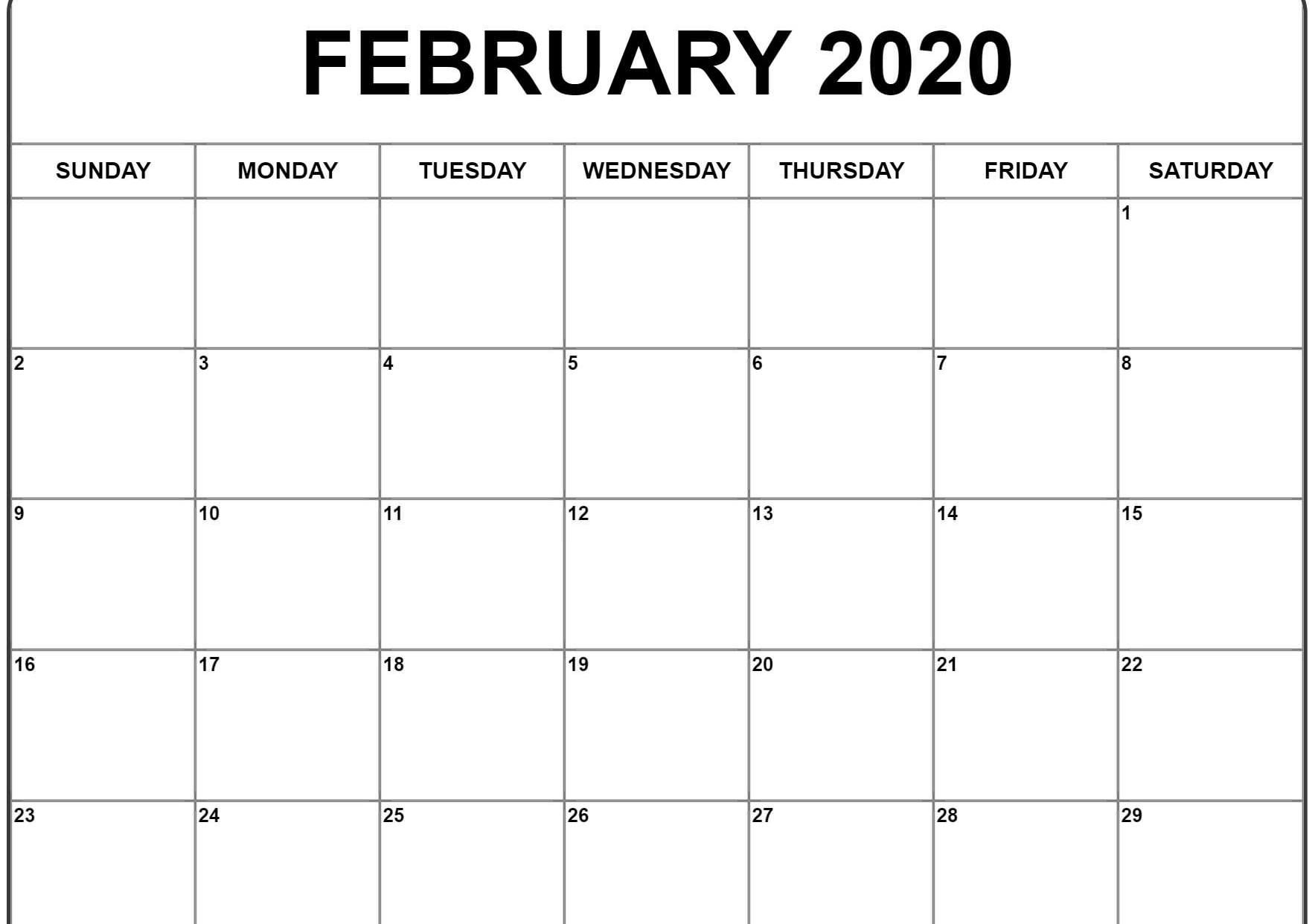 February 2020 Calendar Pdf, Word, Excel Printable Template