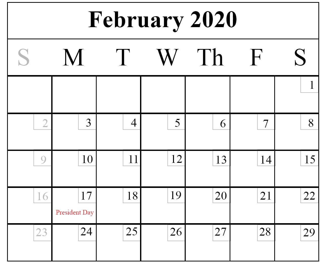 February Calendar 2020 Free Printable Template Pdf Word