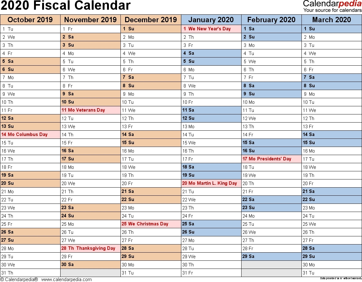 Fiscal Calendar 2019/2020 Free Printable - Calendar