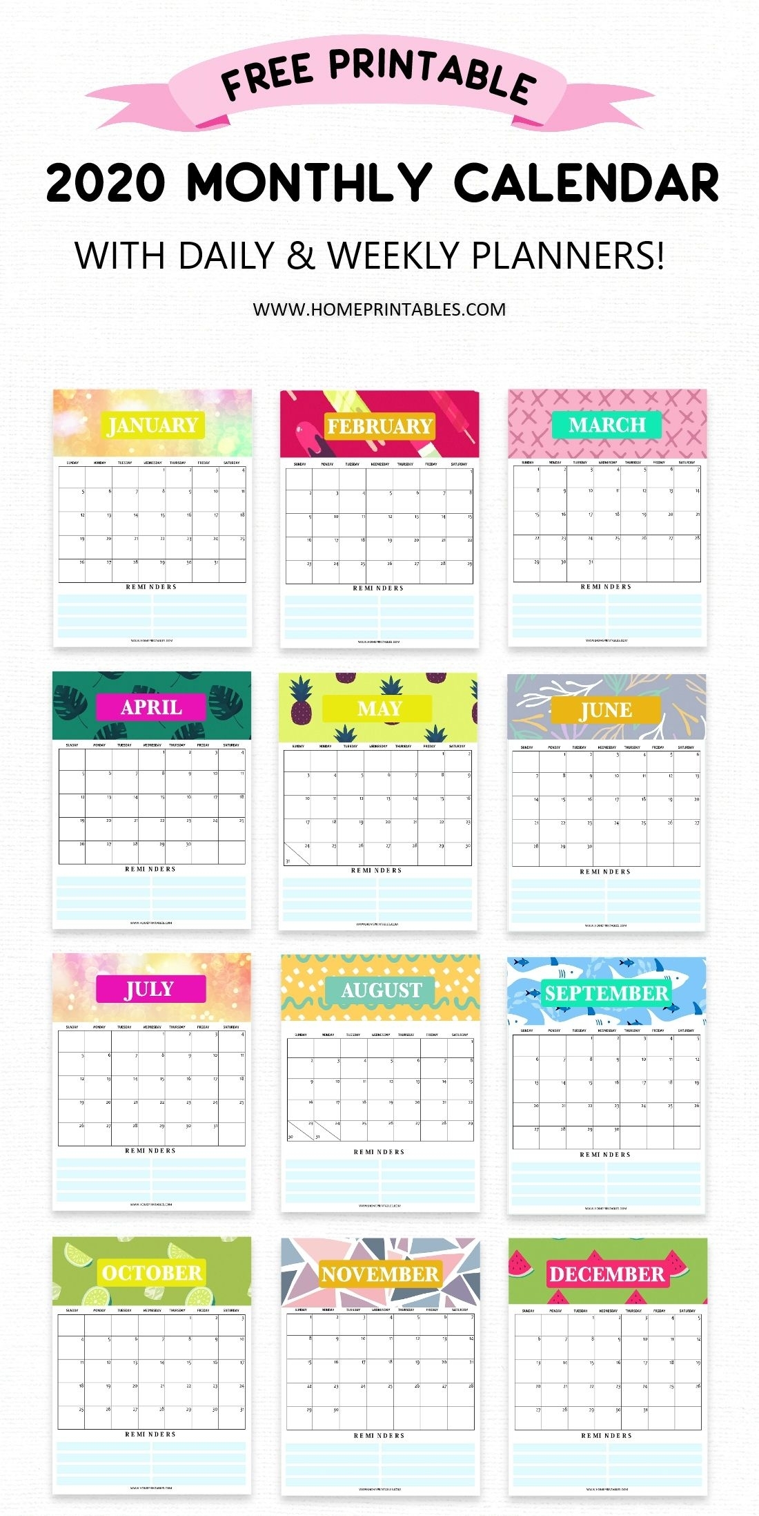 Free Calendar 2020 Printable With Weekly Planner: So Pretty