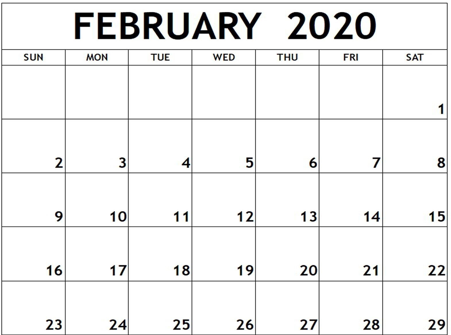 Free Fillable February Calendar 2020 Printable Editable With