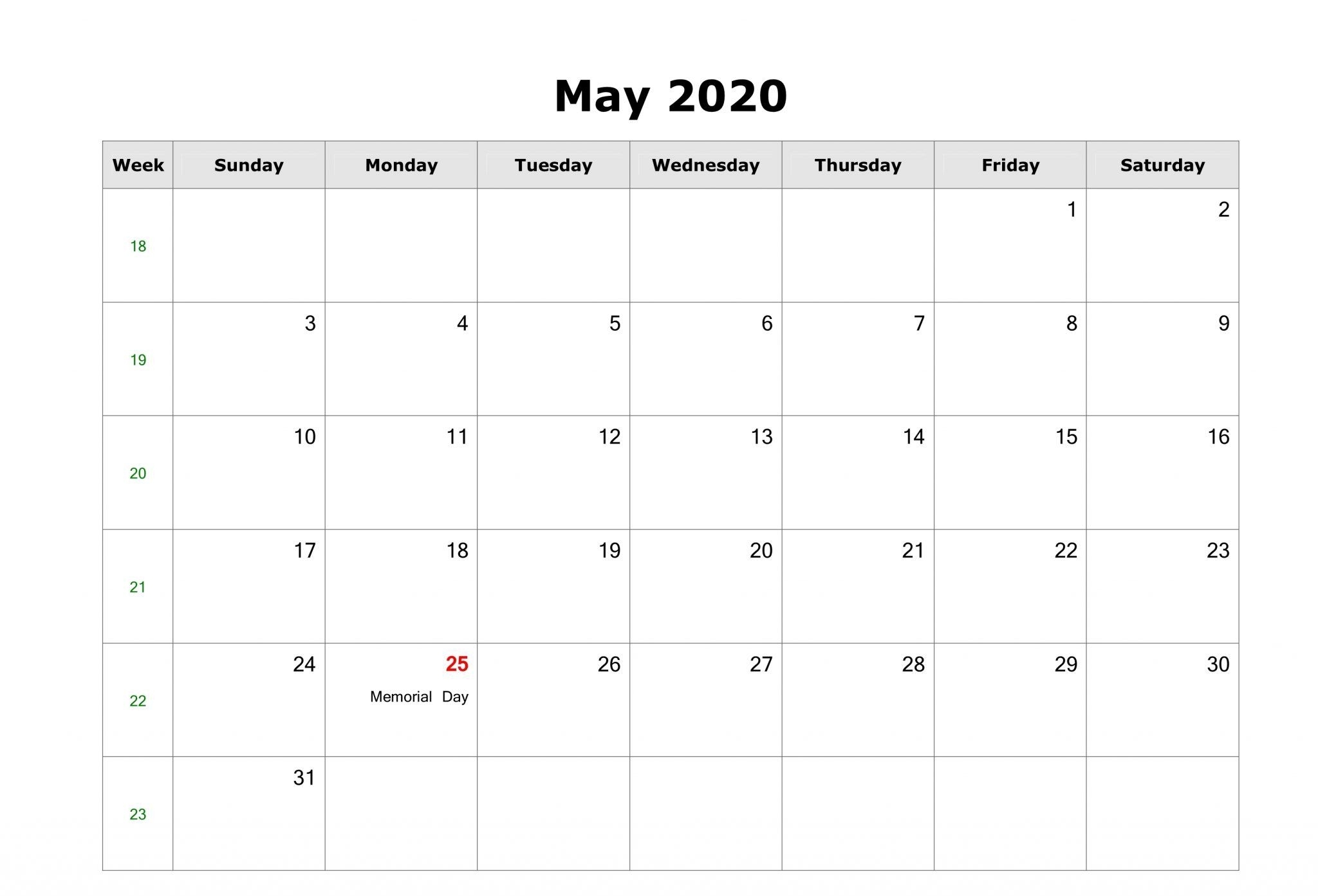 Free Fillable May 2020 Calendar Template Printable Pdf Word