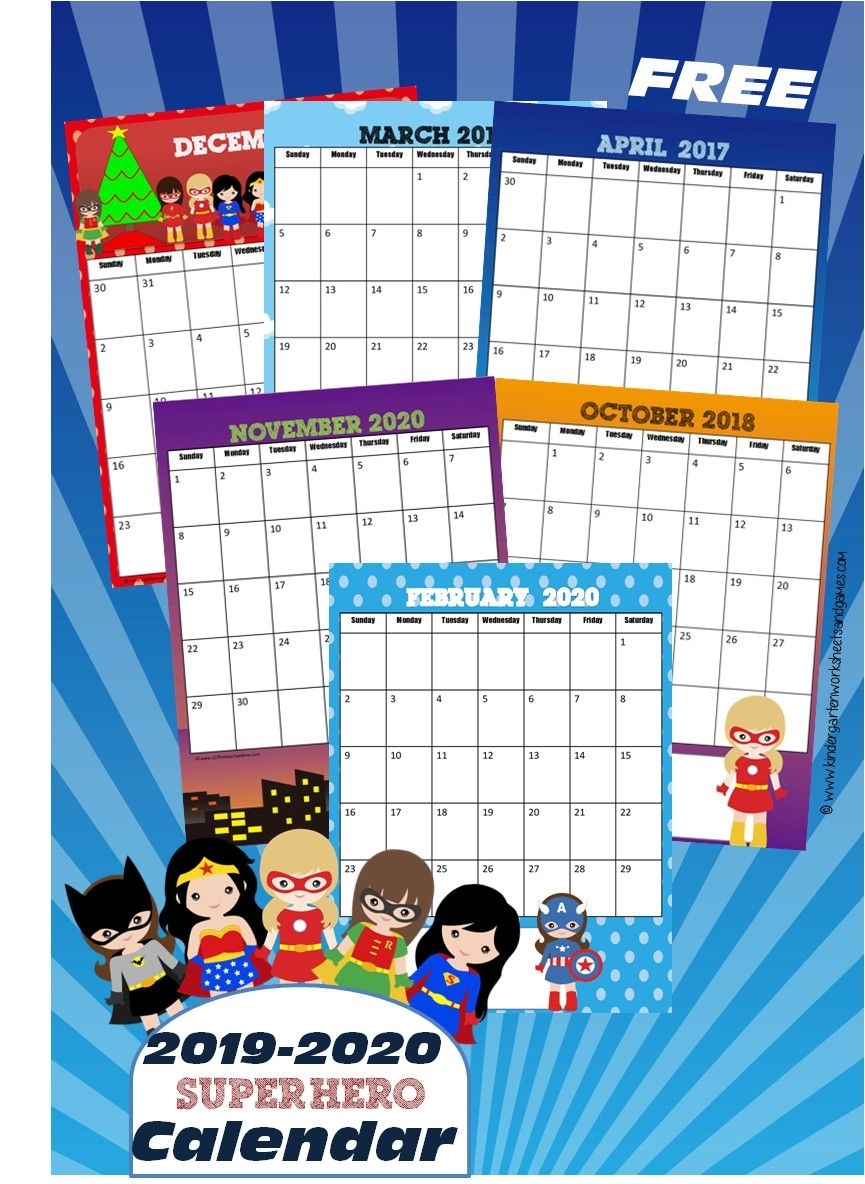 Free Girl Super Hero Printable Calendar 2019-2020 - Kids