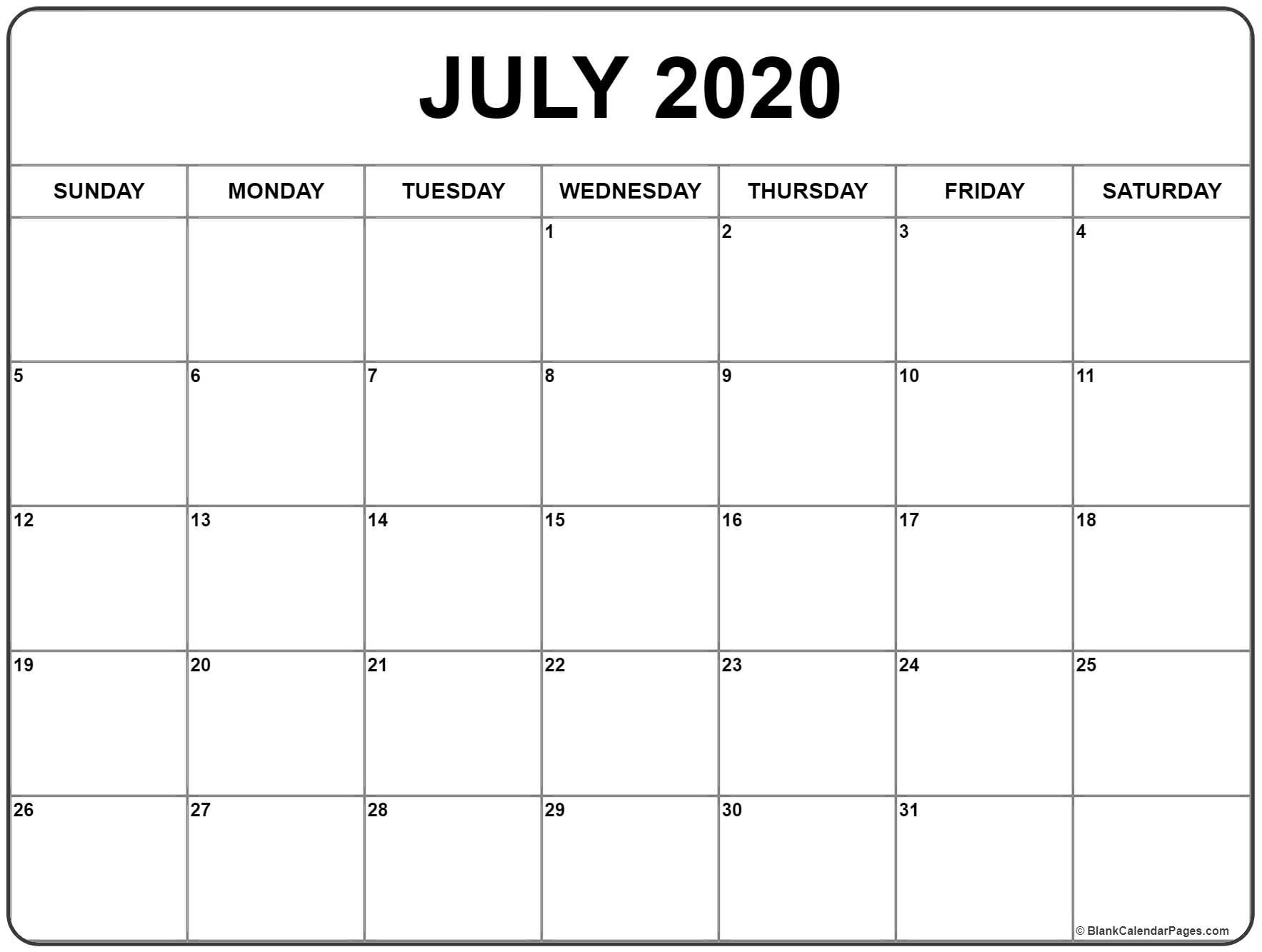 Free July Holidays 2020 Calendar Printable For Usa Uk Canada