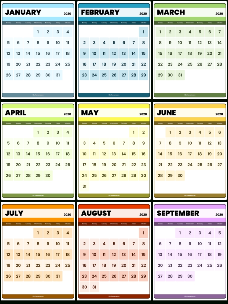 Free Printable 2020 Calendar - Esl Flashcards