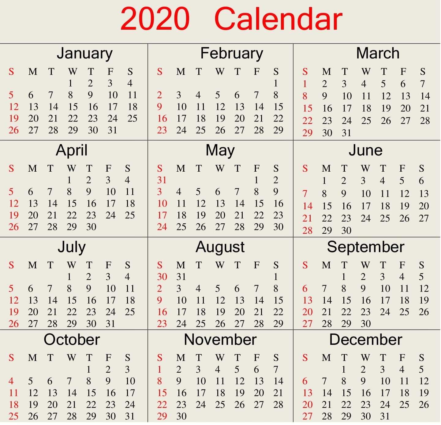 Free Printable 2020 Calendar Word Document - Latest