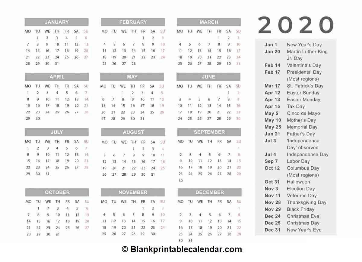Free Printable 2020 Calendar|Monthly And Yearly Templates