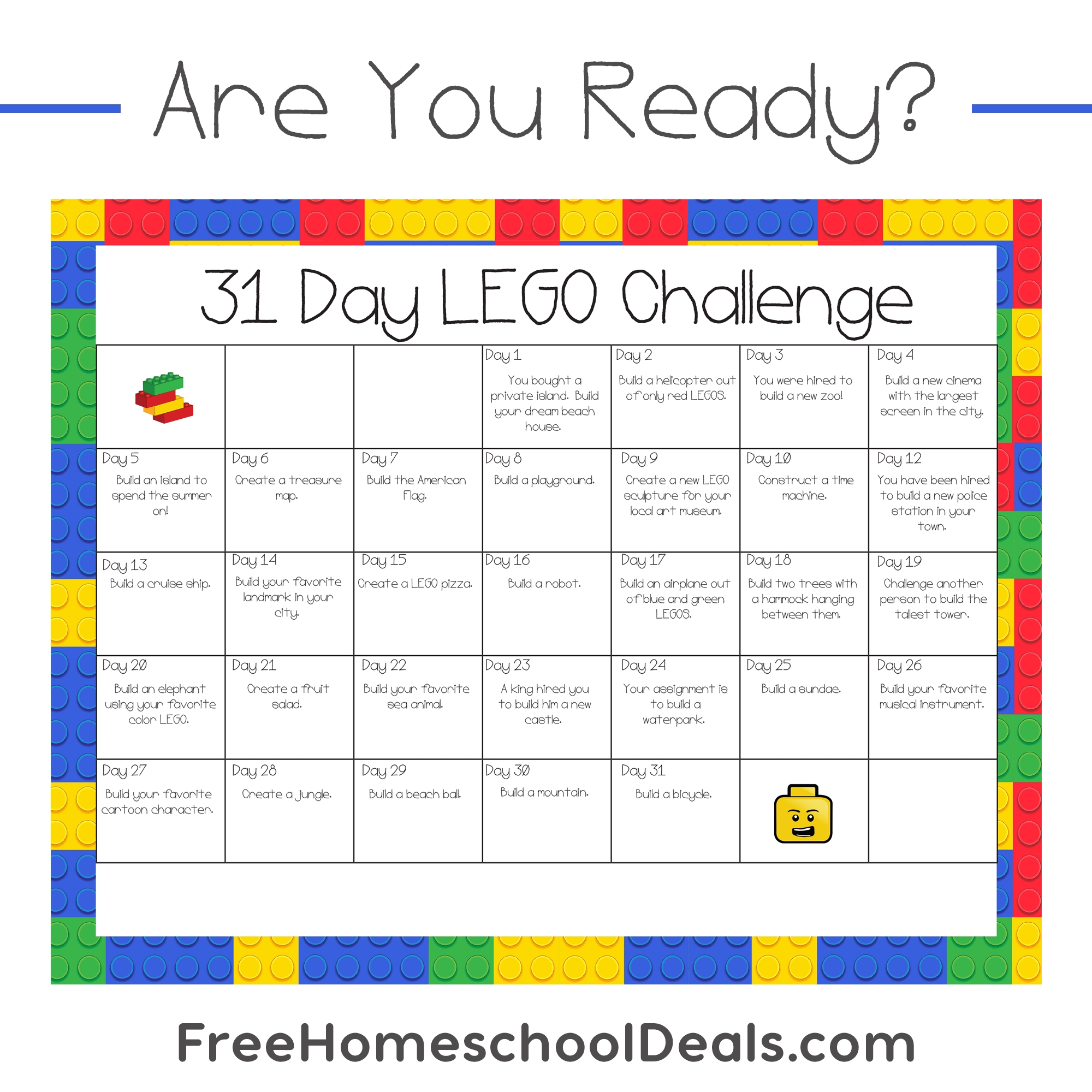Free Printable 31-Day Lego Challenge (Instant Download