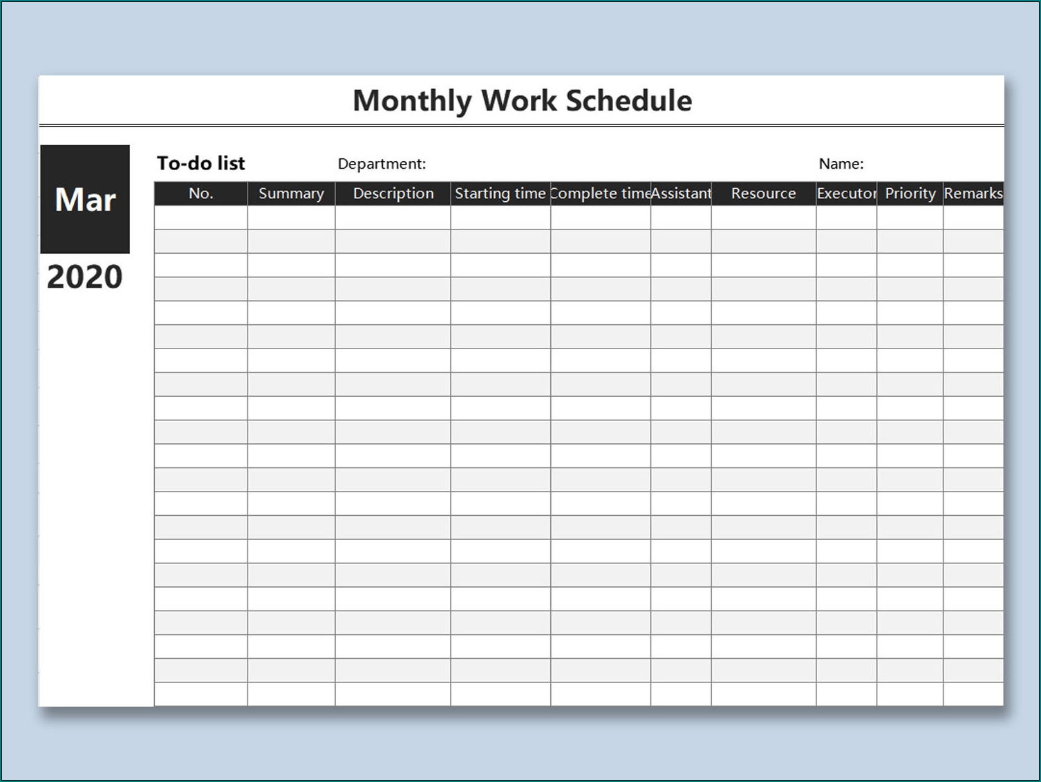 free work schedule template