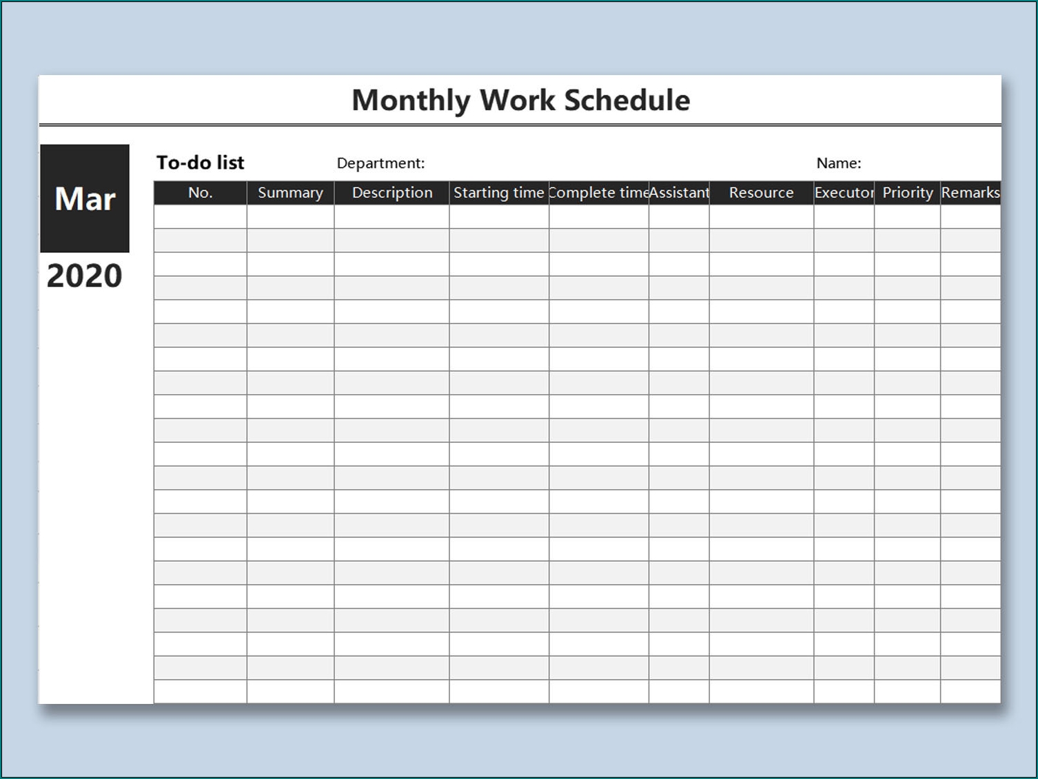 Free Printable Monthly Work Schedule Template Excel | Bogiolo
