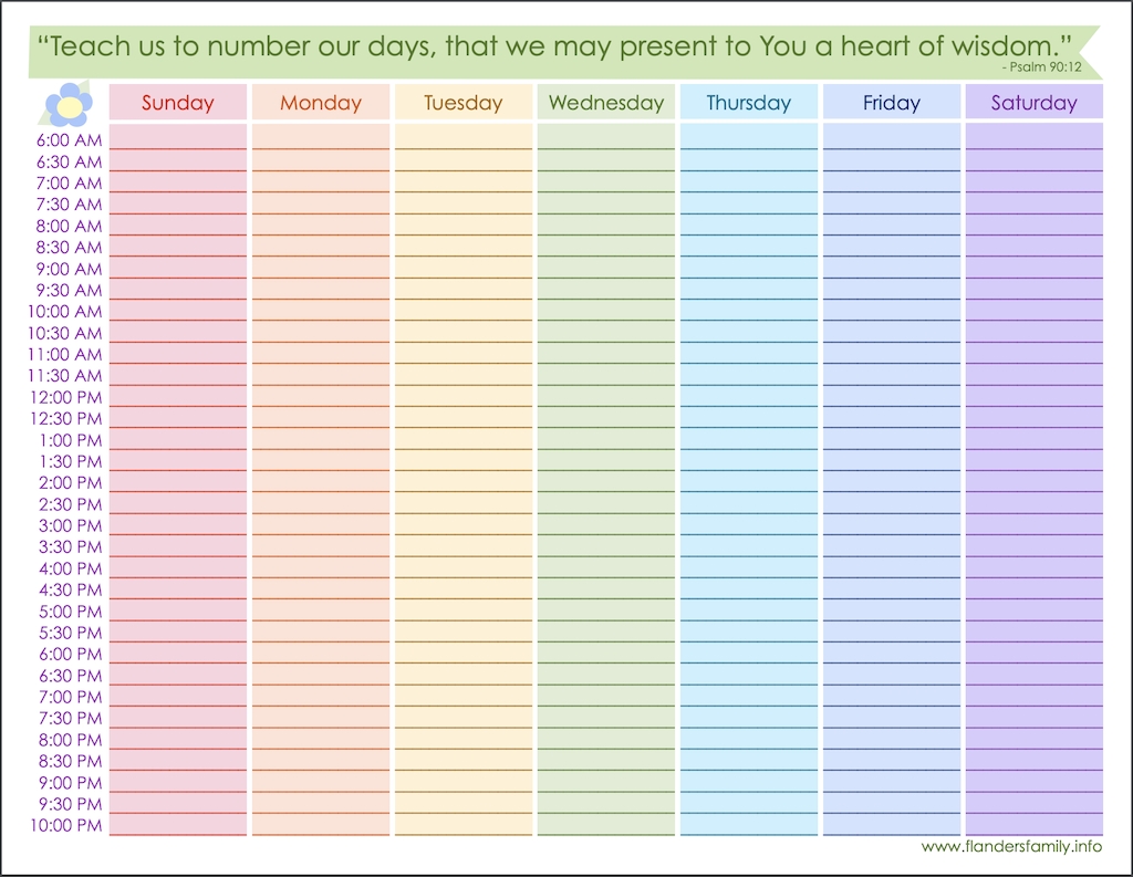 Free Printable Weekly Schedule - Flanders Family Homelife