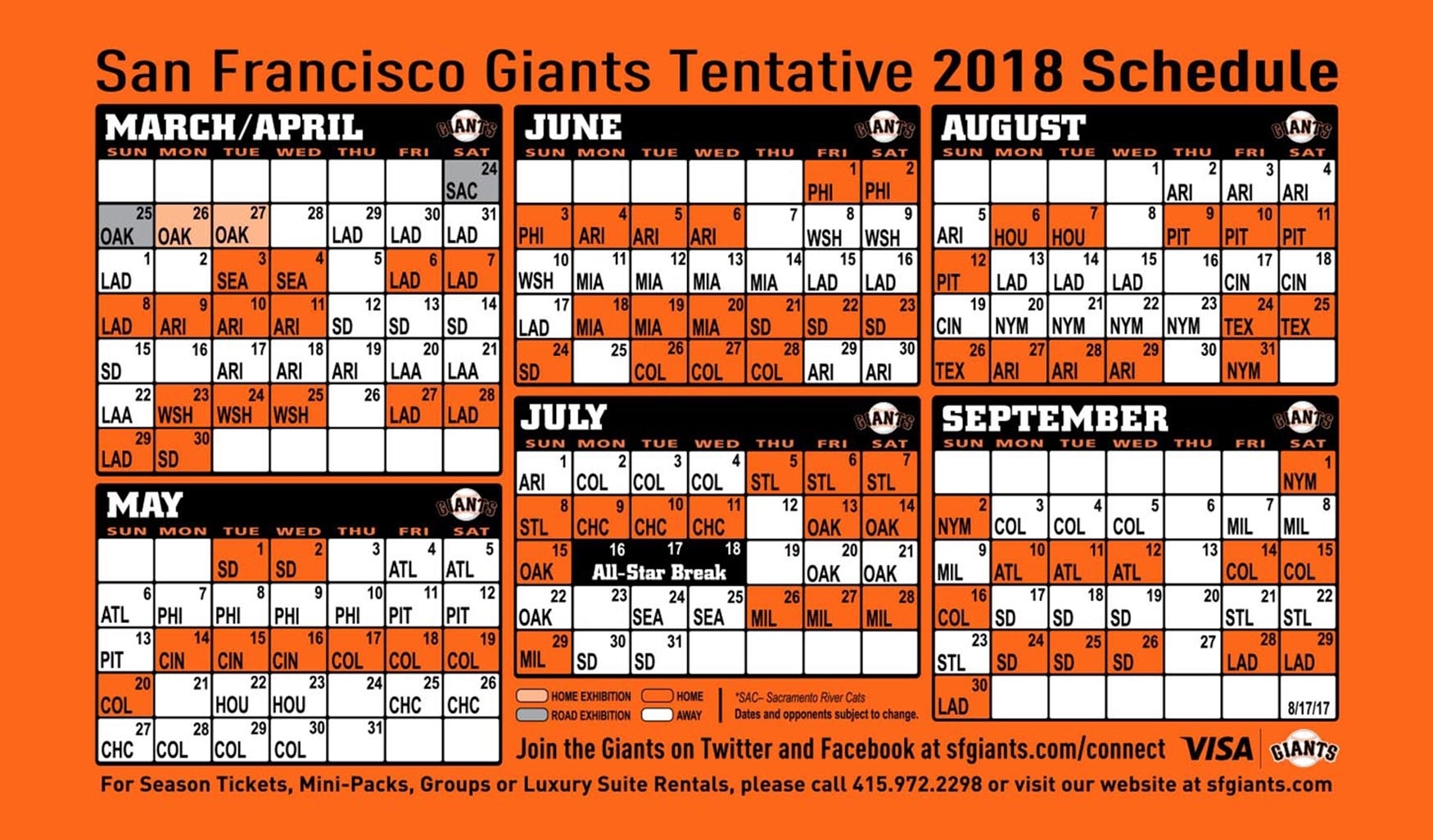 Giants Printable Schedule | San Francisco Giants