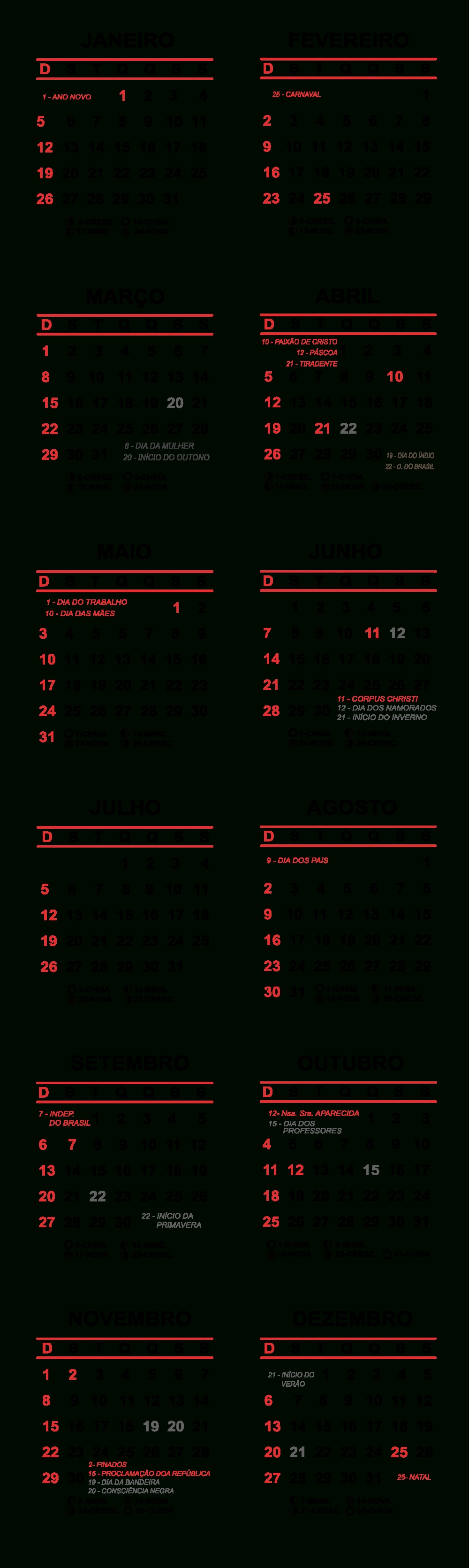 Grade Horizontal Calendário 2020 Simples | Imagem Legal