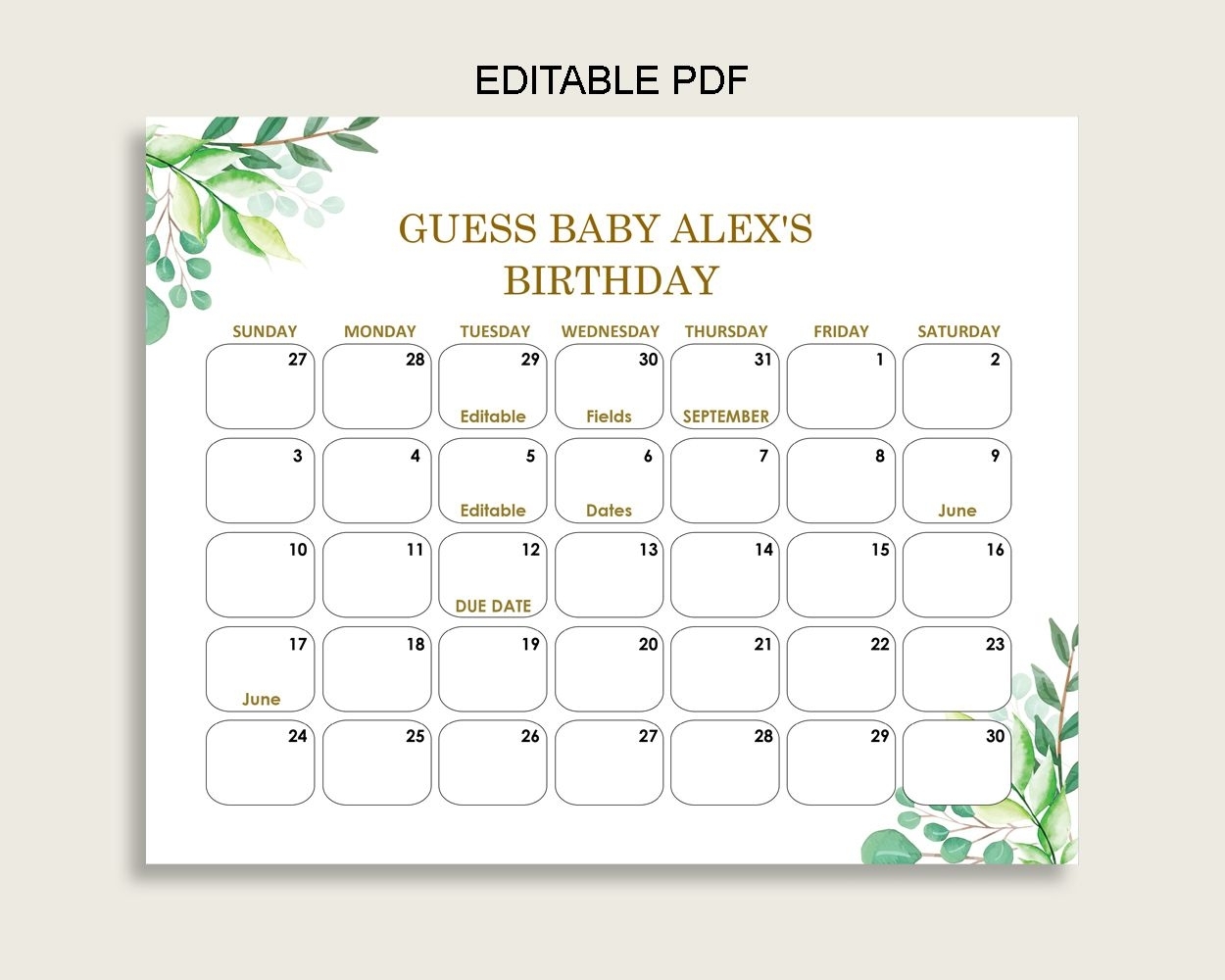 Printable Free Guess Baby Due Date Calendar Template