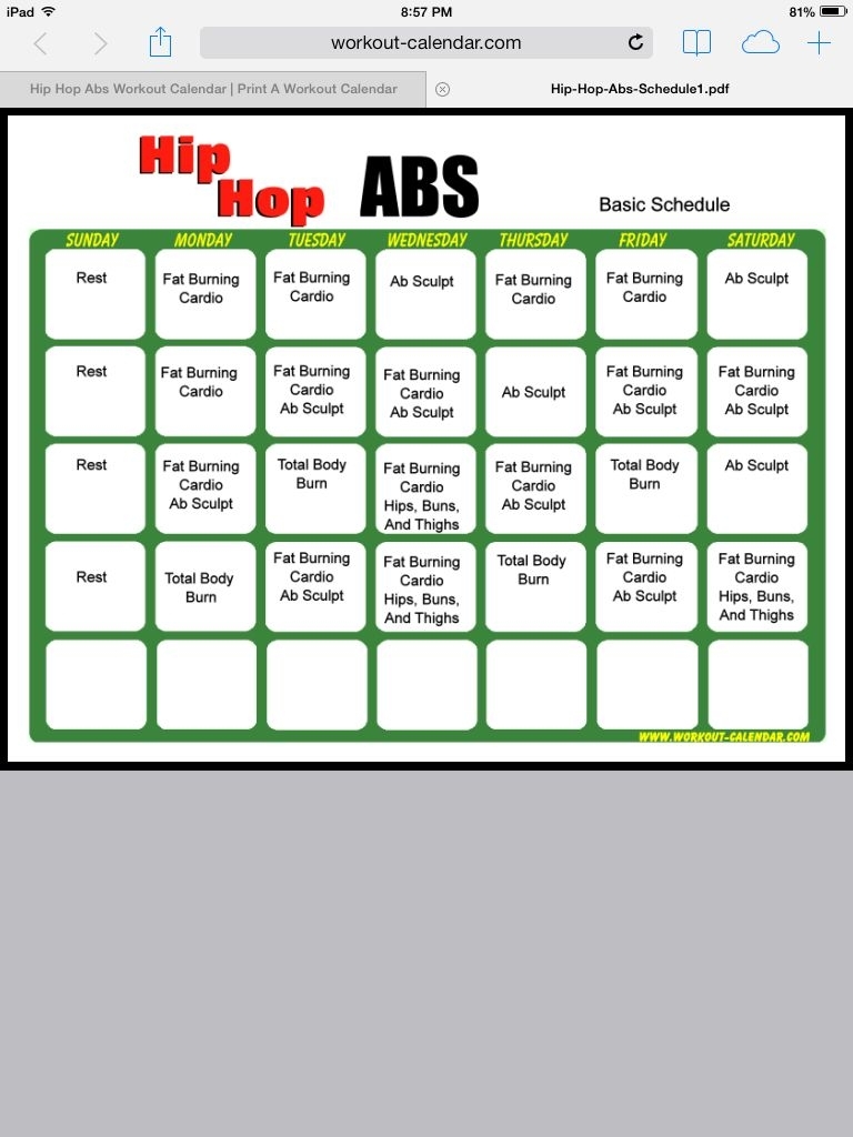 Hip Hop Abs Calendar Printable Calendar Template 2020