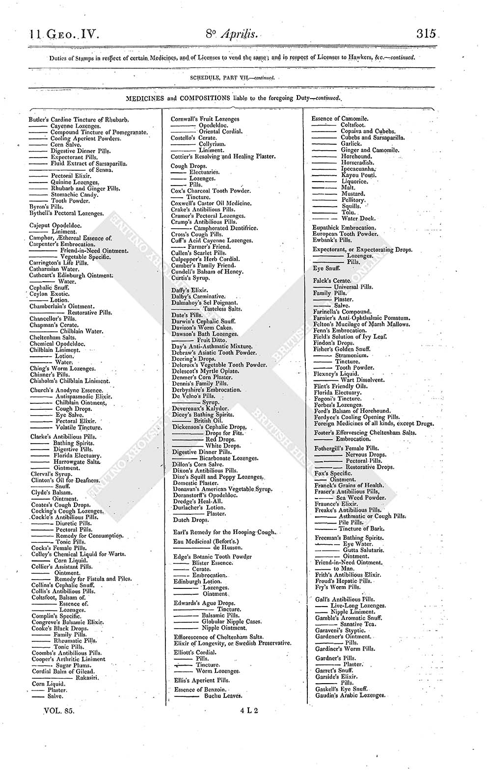 House Of Commons Journal Volume 85: 8 April 1830, Schedule