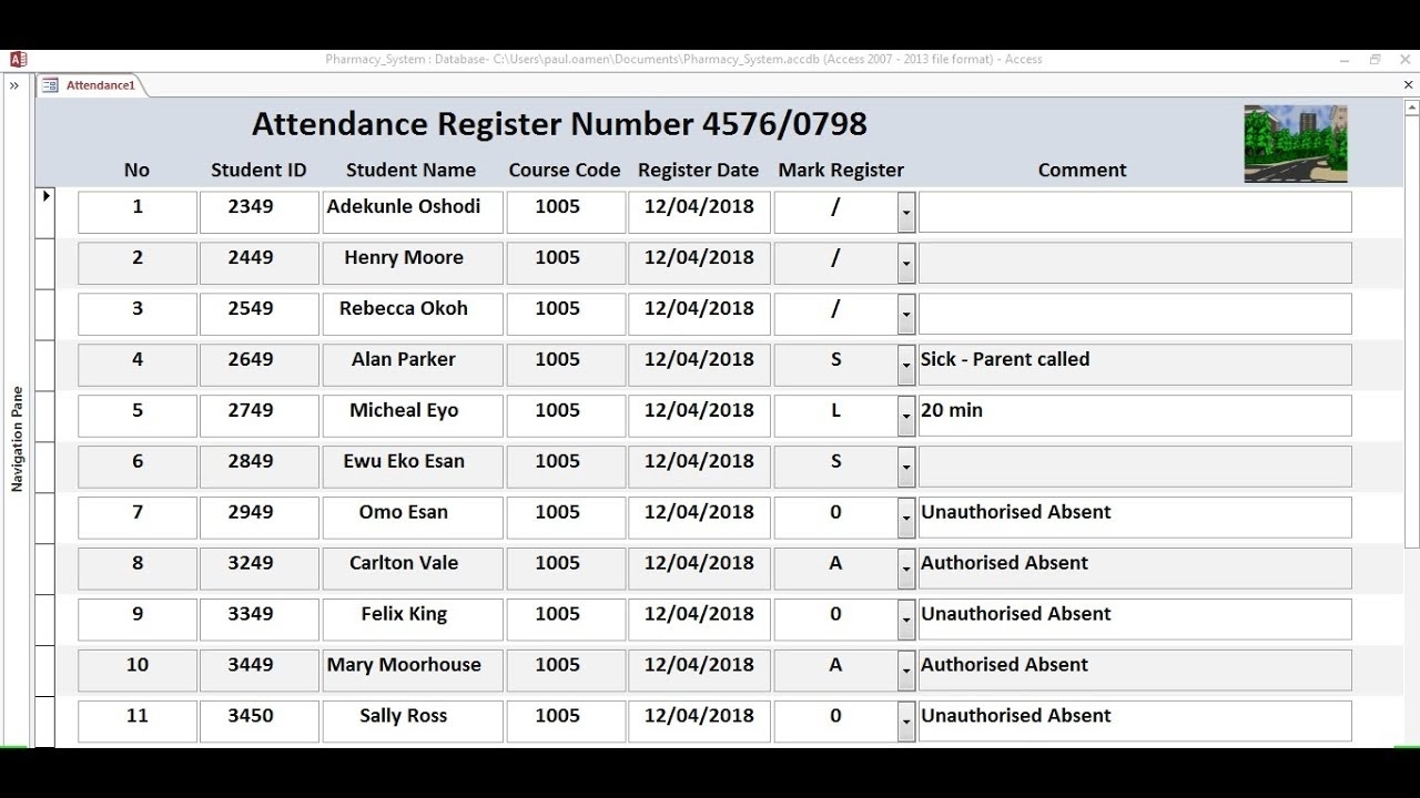 How To Create Attendance Register System In Ms Access 2016