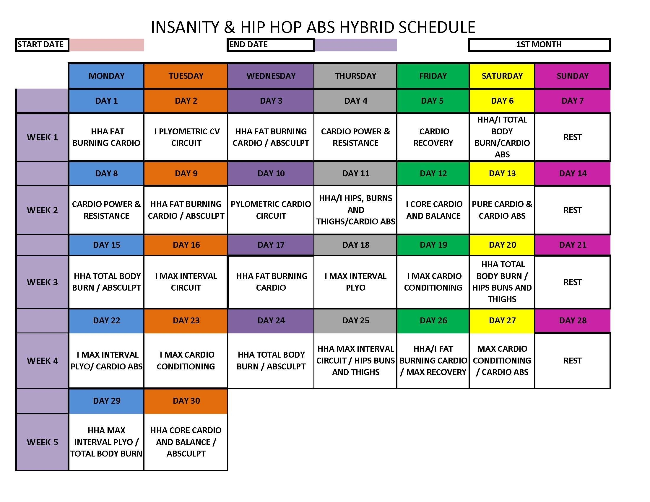 Insanity - Hip Hop Abs Hybrid Schedule | Hip Hop Abs, Hip