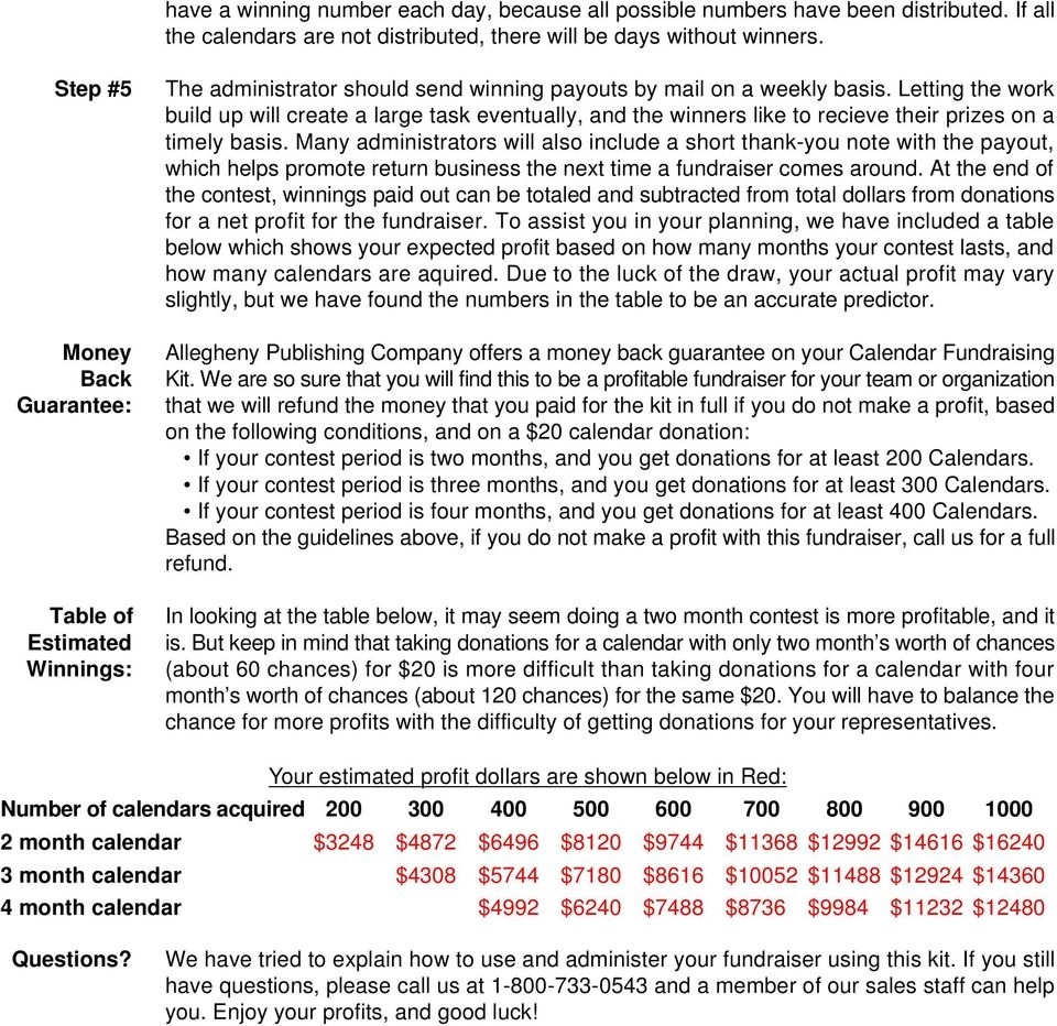 Instructions For The Calendar Fundraising Kit - Pdf Free