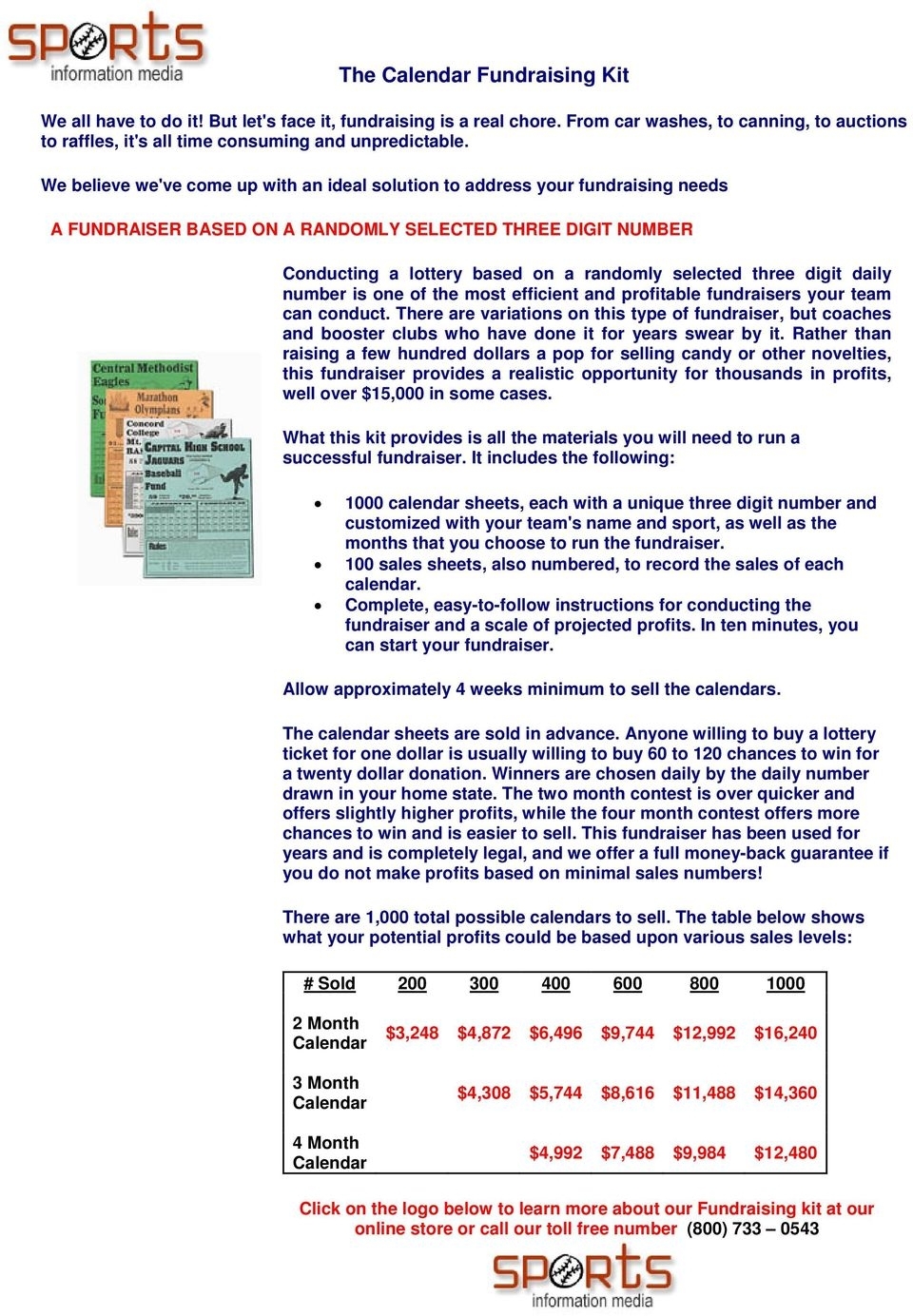 Instructions For The Calendar Fundraising Kit - Pdf Free