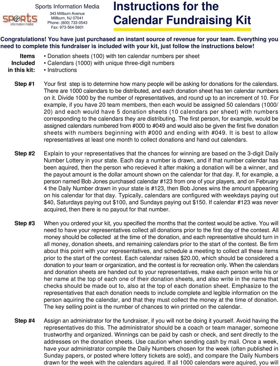 Instructions For The Calendar Fundraising Kit - Pdf Free
