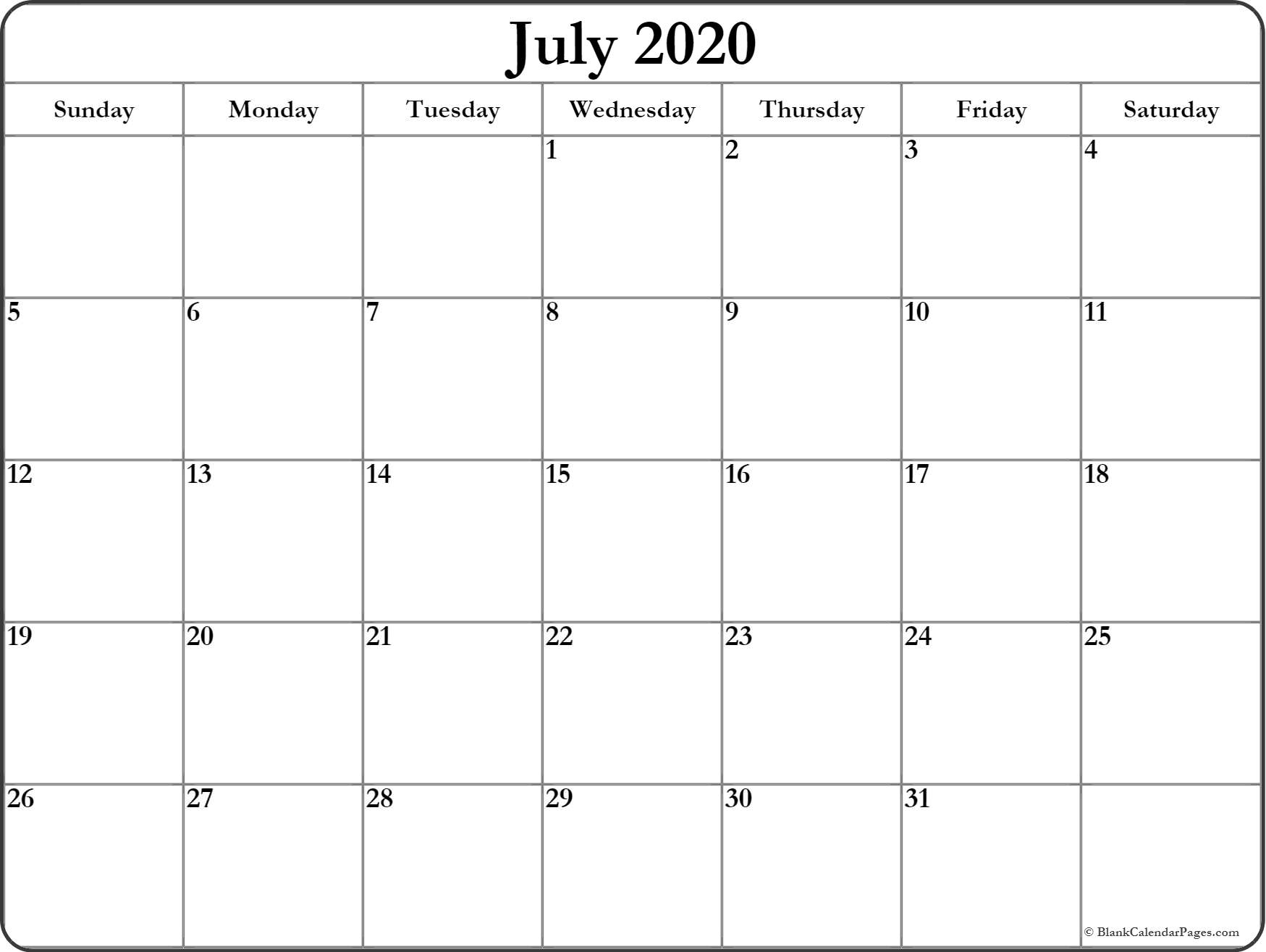 July 2020 Calendar | Free Printable Monthly Calendars