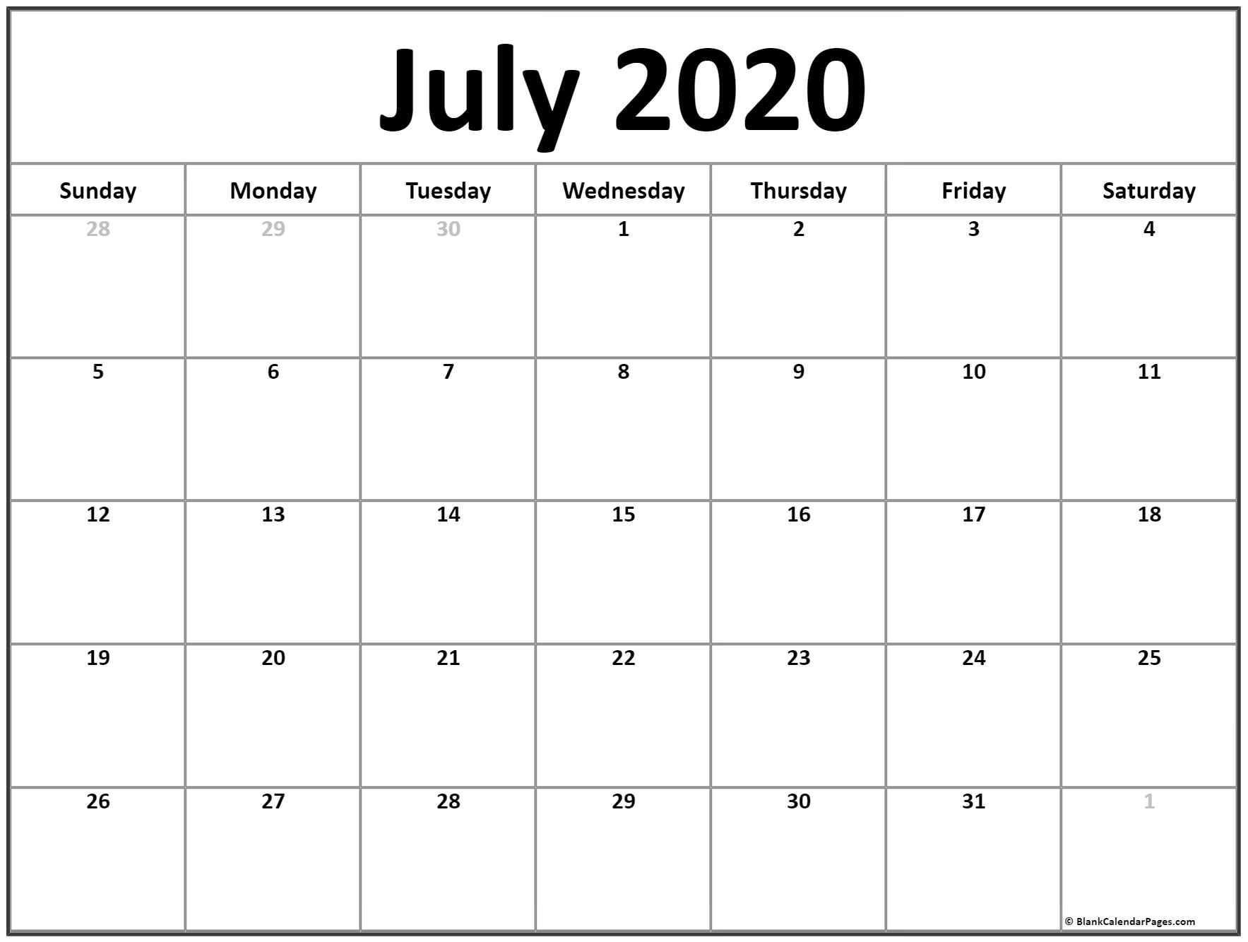 July 2020 Calendar | Free Printable Monthly Calendars