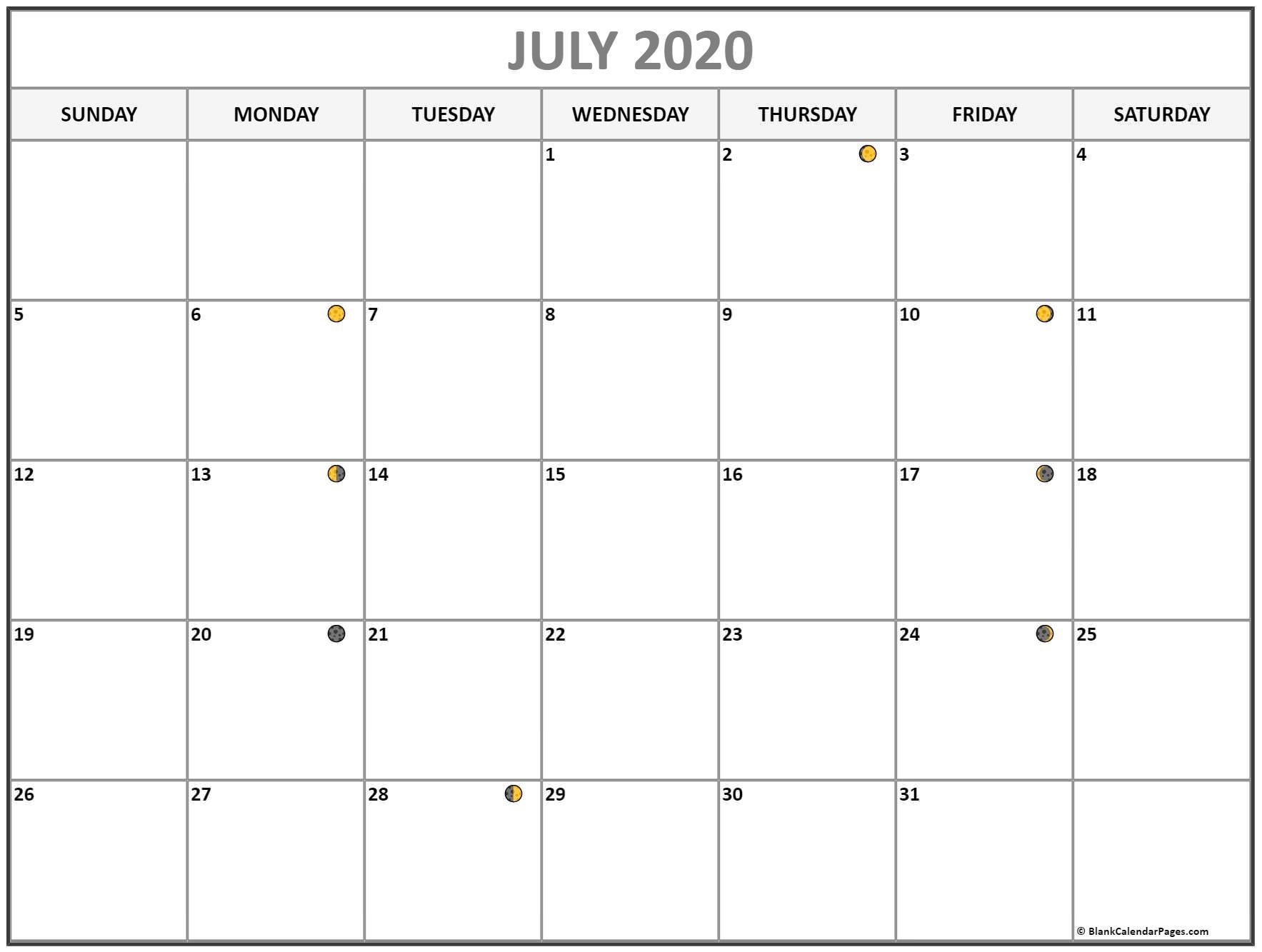 July 2020 Lunar Calendar | Moon Phase Calendar