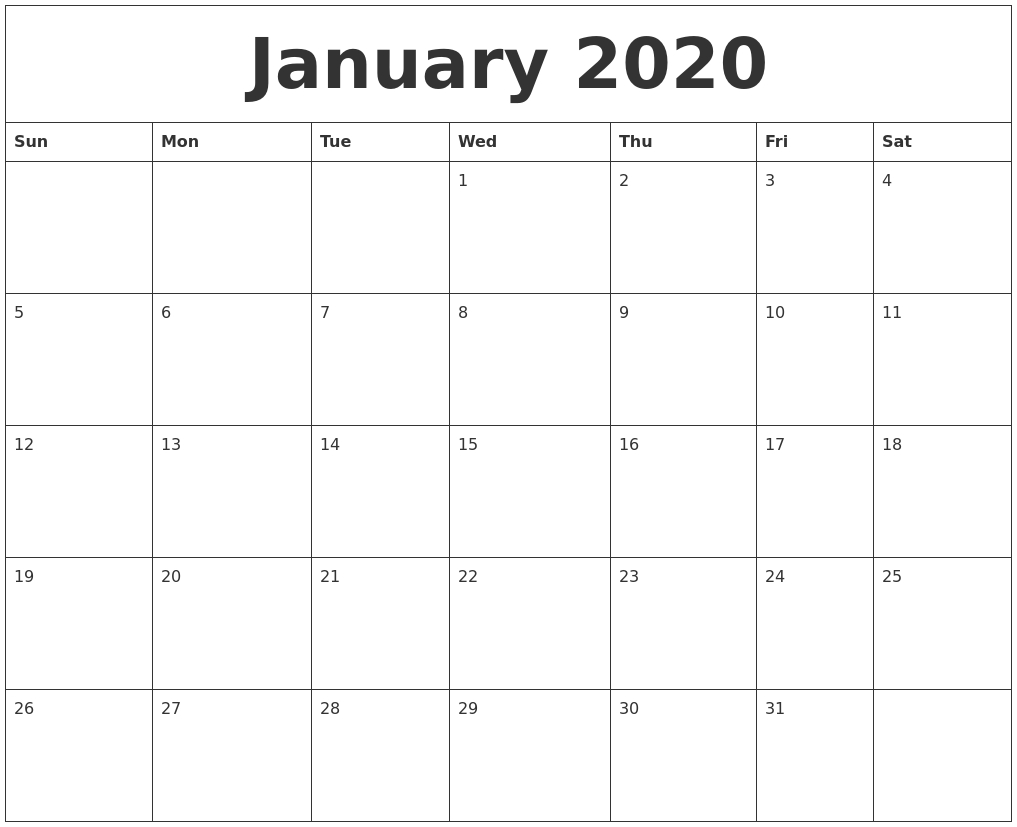 June 2020 Large Printable Calendar