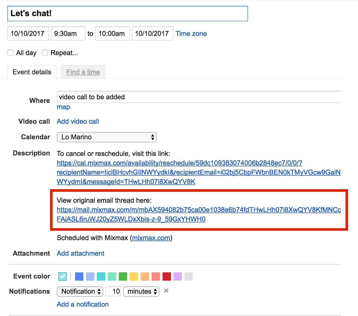 Link To Original Email In Calendar Invite - Mixmax Help Center