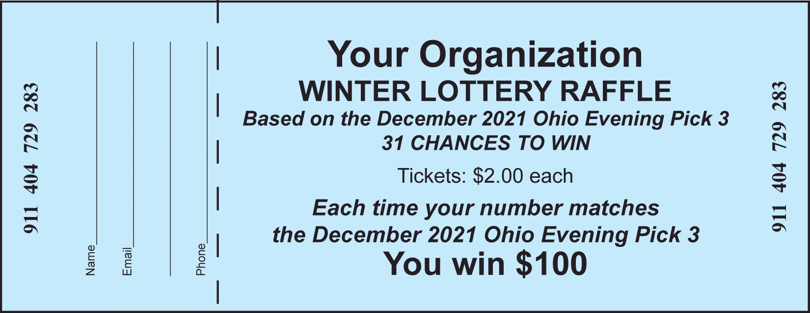 Lottery Sample 000-999 -4 Numbers - Raffle Ticket