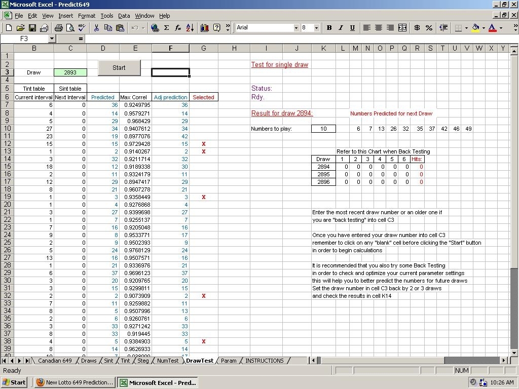 Lotto Pick 3 Prediction Method - Excel Program File