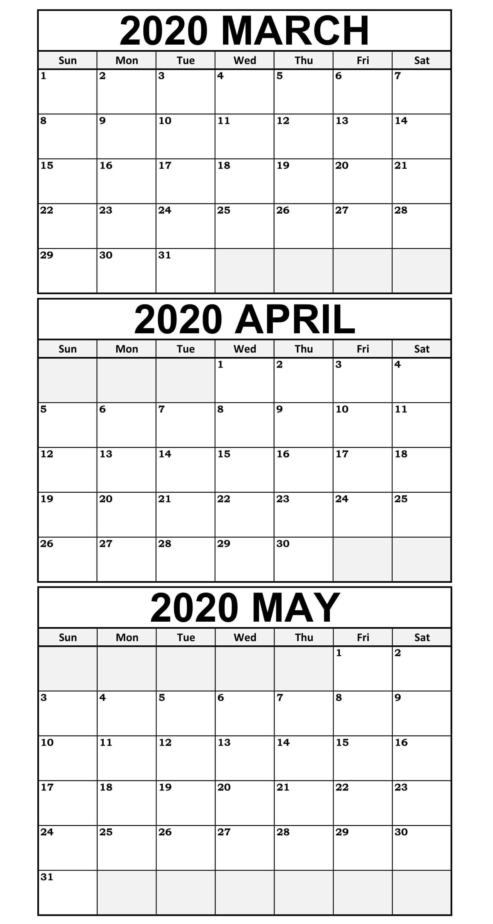 March April May 2020 Calendar Printable - Free Calendars