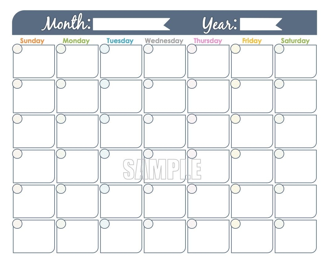 Monthly Calendar Printable - Undated, Fillable, Family