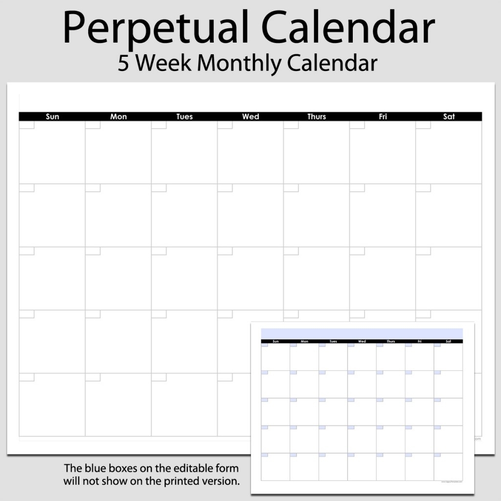 Monthly Perpetual Calendar In Landscape – 8 1/2″ X 11